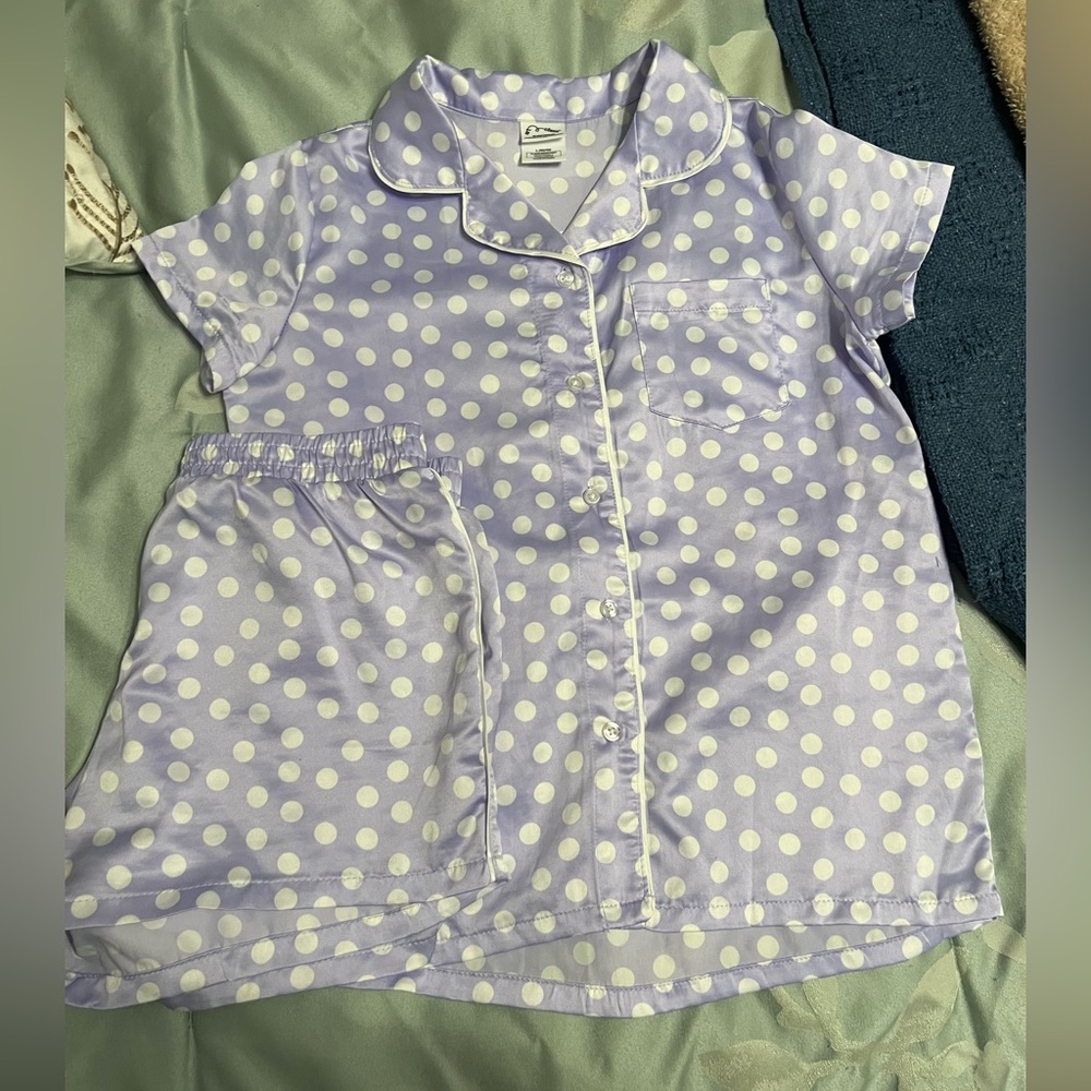 Girls large 10/12 Art Class Lavender Polka Dot Sleepwear polyester 2 piece set - Picture 2 of 10